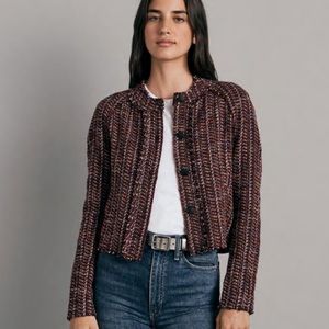 NWT RAG & BONE Marisa Tweed Round Neck Classic Jacket Burgundy Size 4
